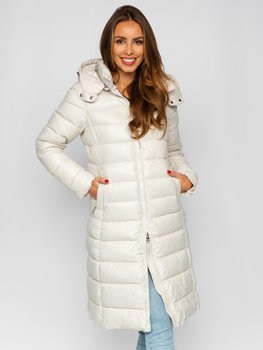 Béžová dámská prodloužená prošívaná zimní bunda s kapucí kabát Bolf MB0276