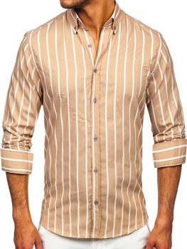Béžová pánská pruhovaná košile s dlouhým rukávem Bolf 20730