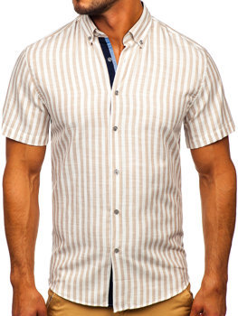 Béžová pánská pruhovaná košile s dlouhým rukávem Bolf 21500