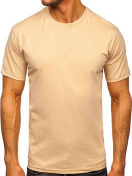 Béžové pánské bavlněné tričko bez potisku Bolf 192397