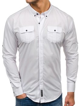 Bílá pánská elegantní košile s dlouhým rukávem Bolf 0780