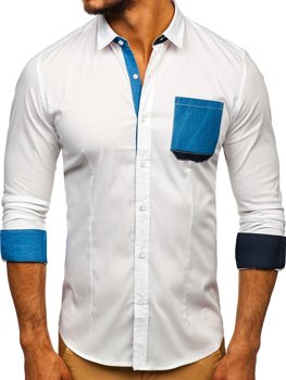 Bílá pánská elegantní košile s dlouhým rukávem Bolf 7192