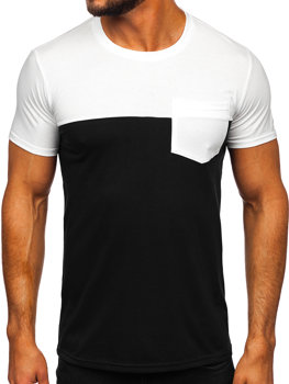 Bílo-černé pánské tričko bez potisku s kapsičkou Bolf 8T91