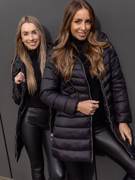 Černá dámská prodloužená prošívaná zimní bunda s kapucí kabát Bolf 11Z8083B