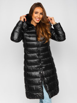 Černá dámská prodloužená prošívaná zimní bunda s kapucí kabát Bolf MB0276