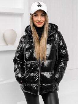 Černá dámská prošívaná zimní bunda s kapucí Bolf 5M3172