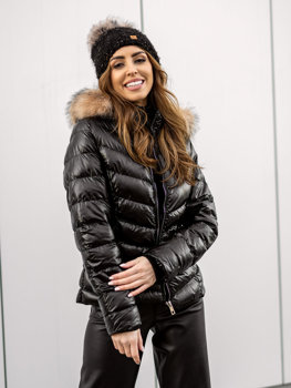 Černá dámská prošívaná zimní bunda s kapucí Bolf 6830
