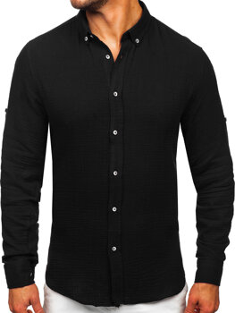 Černá pánská mušelínová košile s dlouhým rukávem Bolf 22746