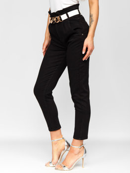 Černé dámské džíny s vysokým pasem a páskem Bolf LA687