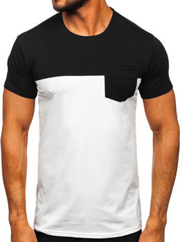 Černo-bílé pánské tričko bez potisku s kapsičkou Bolf 8T91