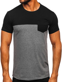 Černo-grafitové pánské tričko bez potisku s kapsičkou Bolf 8T91