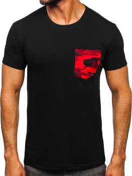 Černoo-červené pánské maskáčové tričko s kapsičkou a potiskem Bolf 8T85