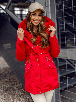 Červená dámská zimní parka s kapucí Bolf  5M762