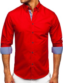 Červená pánská košile s dlouhým rukávem Bolf 20719