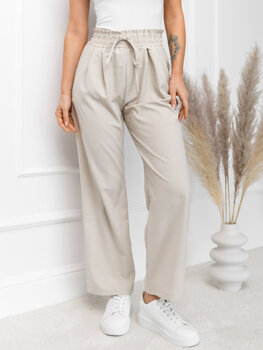 Ecru dámské šíroké textilní kalhoty Bolf W7865