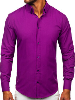 Fialová pánská elegantní košile s dlouhým rukávem Bolf 5821-1