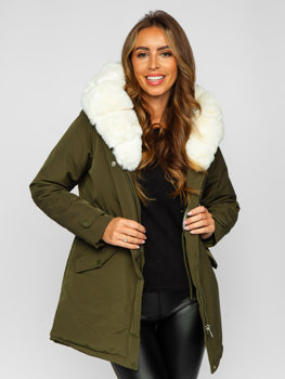 Khaki dámská zimní parka bunda s kapucí Bolf 7034