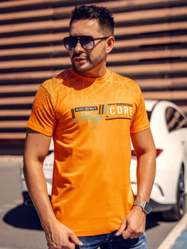 Oranžové pánské bavlněné tričko s potiskem Bolf 14710A