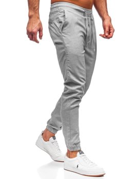 Šedé pánské textilní jogger kalhoty Bolf 0011