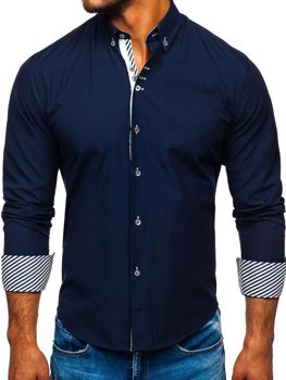 Tmavě modrá pánská elegantní košile s dlouhým rukávem Bolf 5796-1