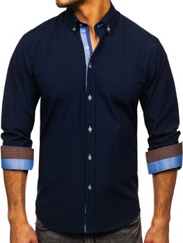 Tmavě modrá pánská elegantní košile s dlouhým rukávem Bolf 8840-1