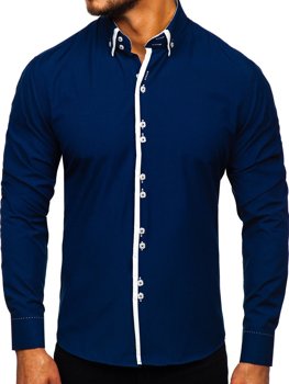 Tmavě modrá pánská košile s dlouhým rukávem Bolf 1721-1