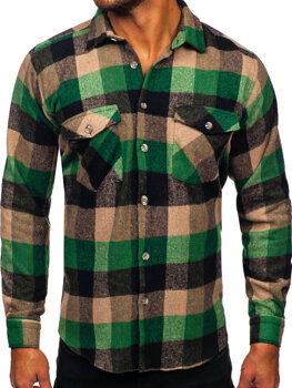 Zelená pánská flanelová košile s dlouhým rukávem Bolf 20723