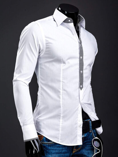 Bílá pánská elegantní košile s dlouhým rukávem Bolf 0939