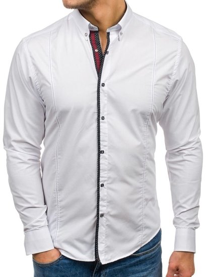 Bílá pánská elegantní košile s dlouhým rukávem Bolf 4703