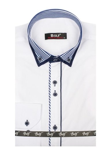 Bílá pánská elegantní košile s dlouhým rukávem Bolf 6941