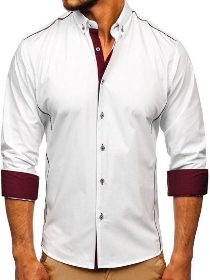 Bílo-vínová pánská elegantní košile s dlouhým rukávem Bolf 5722-1
