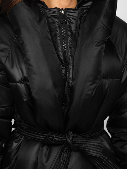 Černá dámská dlouhá prošívaná zimní bunda s kapucí Bolf MY0363A