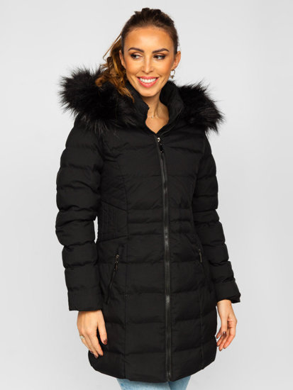Černá dámská prodloužená prošívaná zimní bunda s kapucí Bolf 16M9061