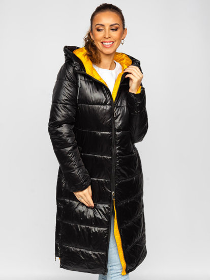 Černá dámská prodloužená prošívaná zimní bunda s kapucí Bolf J9063