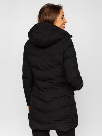 Černá dámská prodložená prošívaná zimní bunda s kapucí kabát Bolf 7089