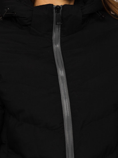Černá dámská prodložená prošívaná zimní bunda s kapucí kabát Bolf 7089