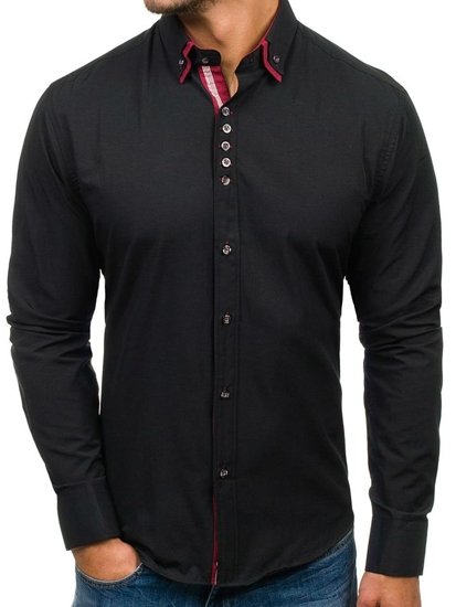 Černá pánská elegantní košile s dlouhým rukávem Bolf 4706