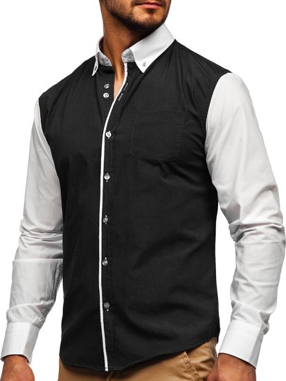 Černá pánská elegantní košile s dlouhým rukávem Bolf 6919