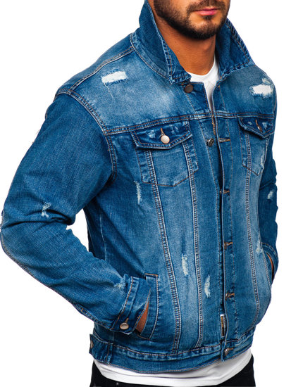 Modrá pánská džínová bunda s kapucí Bolf MJ507B
