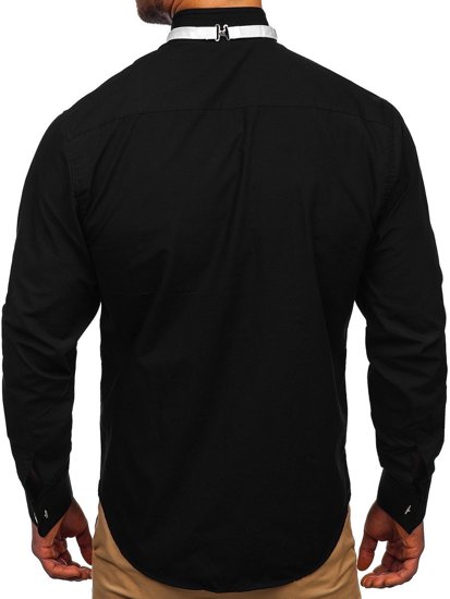 Pánská košile BOLF 4702 černá+motýlek+manžetové knoflíky