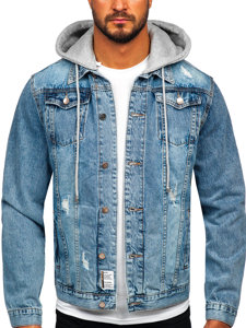 Blankytná pánská džínová bunda s kapucí Bolf MJ505BC