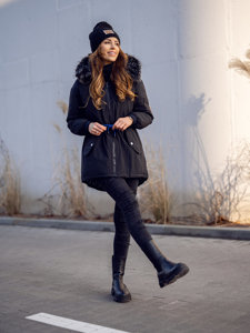 Černá dámská dlouhá zimní bunda s kapucí Bolf M8757