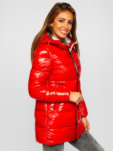 Červená dámská prošívaná zimní bunda s kapucí Bolf B9545