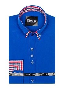 Královsky modrá pánská elegantní košile s dlouhým rukávem Bolf 0926