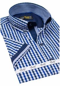 Kralovsky modrá pánská kostkovaná košile s krátkým rukávem Bolf 4510